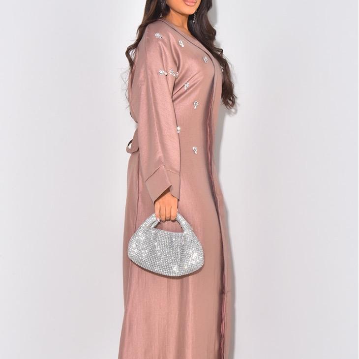 Women's Shiny Satin Dress with Crystal and Back Tie